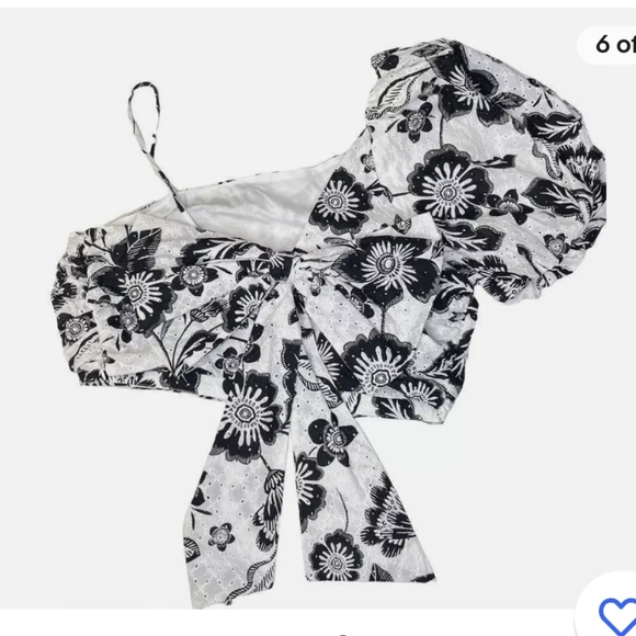 Anthropologie Maeve Floral  Black and White Eyelet Crop Top - Picture 3 of 14
